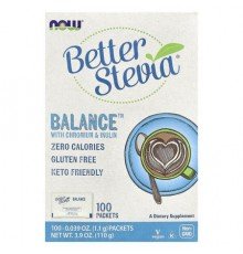 NOW Foods, Better Stevia®, Balance™ with Chromium & Inulin, 100 Packets, 0.039 oz (1.1 g) Each
