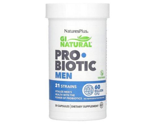 NaturesPlus, GI Natural, Probiotic Men, 60 Billion CFU, 30 Capsules