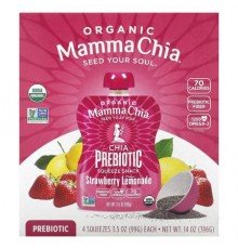 Mamma Chia, Organic Chia Prebiotic Squeeze Snack, Strawberry Lemonade, 4 Pack, 3.5 oz (99 g) Each