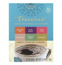 Teeccino, Dandelion Herbal Tea Sampler, 6 Flavors, Caffeine Free, 12 Tea Bags, 2.54 oz (72 g)