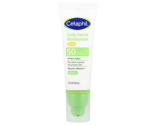 Cetaphil, Daily Facial Moisturizer with Sunscreen, SPF 50+, Fragrance Free, 1.7 fl oz (50 ml)
