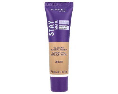 Rimmel London, Stay Matte, Full Coverage Mattifying Foundation, 300 Sand, 1 fl oz (30 ml)