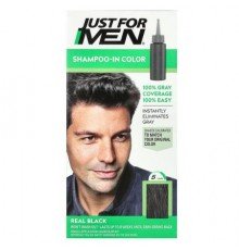 Just for Men, Shampoo-In-Color, Real Black H-55, Single Application Haircolor Kit