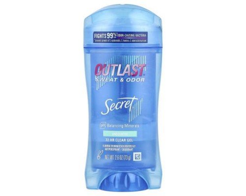 Secret, Outlast®, Sweat & Odor, Antiperspirant Deodorant, Clear Gel, Unscented, 2.6 oz (73 g)