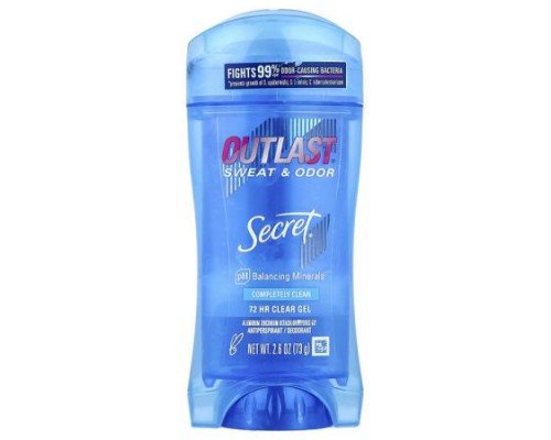 Secret, Outlast®, Sweat & Odor, 72 HR Clear Gel Deodorant, Completely Clean, 2.6 oz (73 g)
