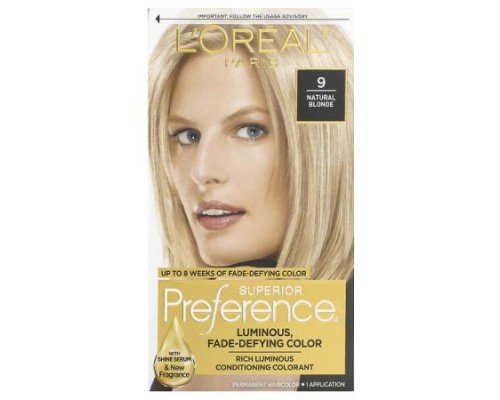 L'Oréal, Superior Preference, Luminous, Fade-Defying Color, 9 Natural Blonde, 1 Application