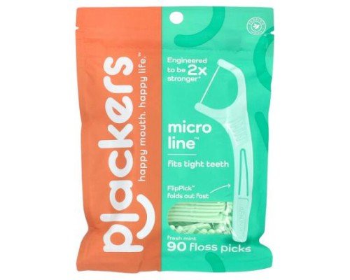 Plackers, Micro Line, Floss Picks, Fresh Mint, 90 Count