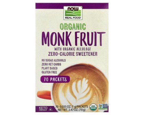NOW Foods, Organic Monk Fruit, Zero-Calorie Sweetener,  70 Packets, 0.035 oz (1 g) Each