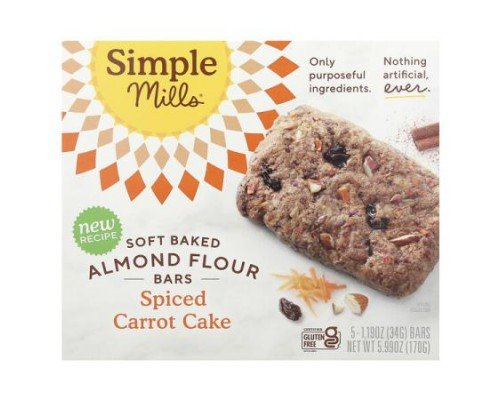Simple Mills, Soft Baked Almond Flour Bars, Spiced Carrot Cake, 5 Bars, 1.19 oz (34 g) Each