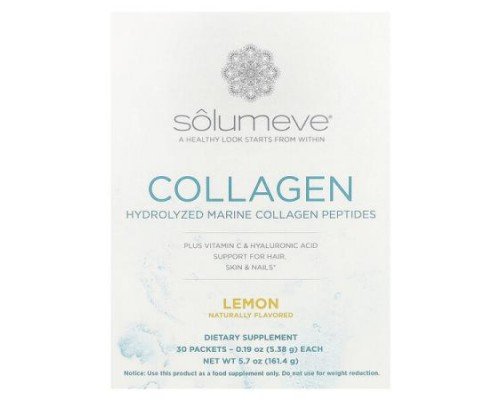 Solumeve, Marine Collagen Peptides Plus Vitamin C and Hyaluronic Acid, Lemon, 30 Packets, 0.19 oz (5.38 g) Each