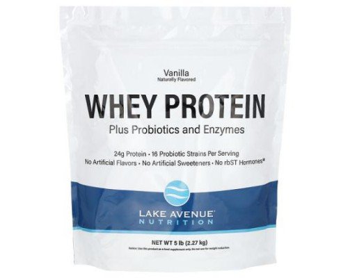 Lake Avenue Nutrition, Whey Protein + Probiotics, Vanilla, 5 lb (2.27 kg)