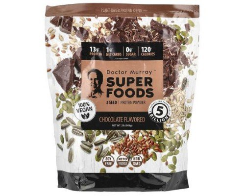 Dr. Murray's, Super Foods, 3 Seed Protein Powder, Pumpkin + Flax + Sunflower, Chocolate, 2 lb (908 g)