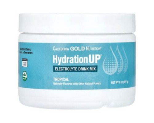 California Gold Nutrition, Beverages, HydrationUP®, Electrolyte Mix with Vitamin D, Calcium, Iron and Potassium, Tropical, 8 oz (227 g)