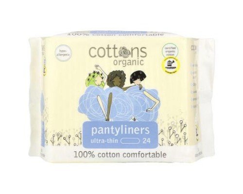 Cottons, 100% Cotton Comfortable, Pantyliners, Ultra-Thin, 24 Liners