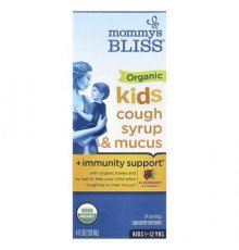 Mommy's Bliss, Kids Organic Cough Syrup & Mucus + Immunity Support, 1-12 Yrs, Elderberry, 4 fl oz (120 ml)